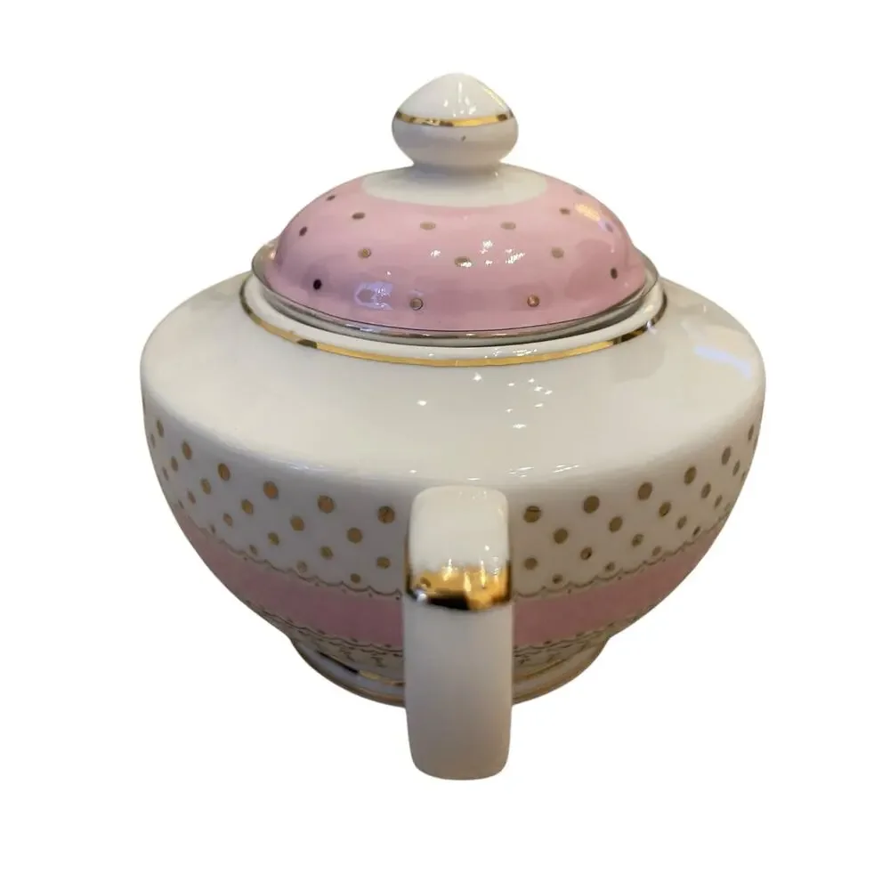 Grace Teaware Fine Porcelain Creamer & Sugar Bowl Pink White Gold Polka Dots New